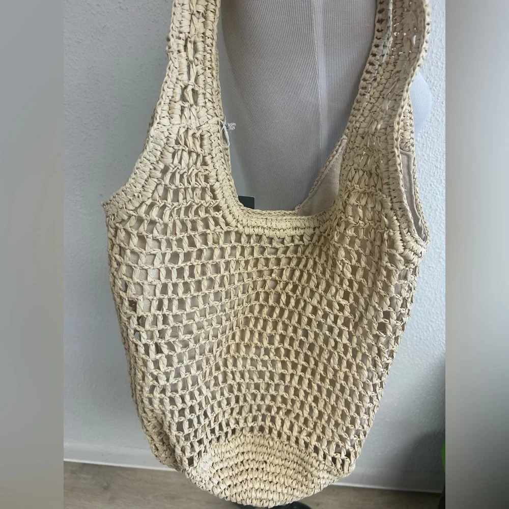 Haute Hippie Lrg Handwoven Straw Tote Bag Boho Chic Summer Beach Shoulder Purse - Picture 5 of 6